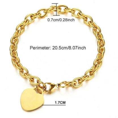 Classic Stainless Steel Toggle Bracelets Thick Chain Love Heart Charm Bracelet For Women Girls New Bracelets Trendy Jewelry