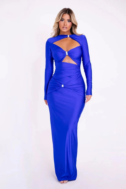 Articat Sexy Hollow Out Long Sleeved Elastic Tight Dress Women Pleats Double Layered Female Vestidos Elegant Party Evening Dress
