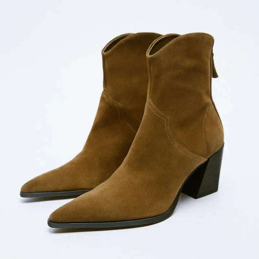 UETEEY Women’s High Heel Cowboy Ankle Boots