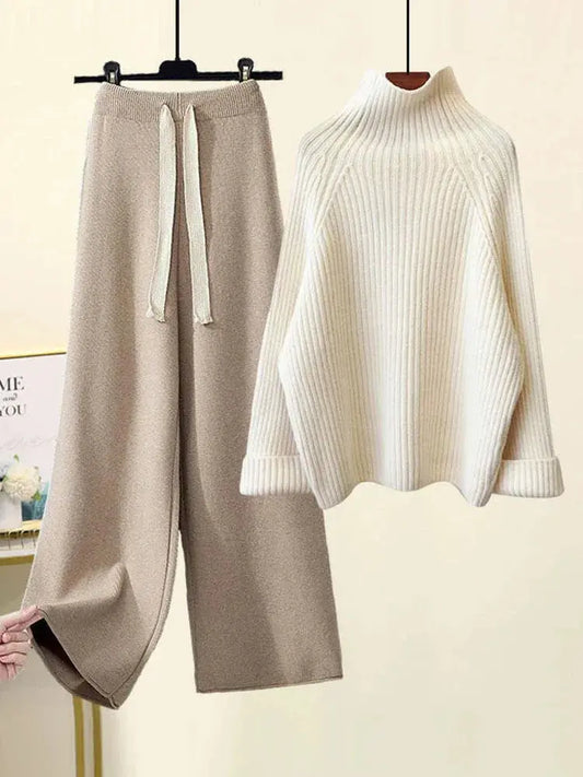 Winter Knitwear Set: Turtleneck Sweater & Wide-Leg Pants - D&M Boutique