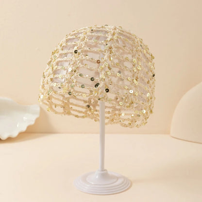 Fashion Vintage Sequined Hollow Pullover Hats Women Spring Summer Travel Photo Atmosphere Versatile Casual Y2K Knit Beanie Hat