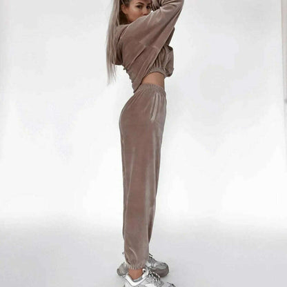 2025 Autumn Winter Women's Velvet Hoodie & Elastic Pants Set