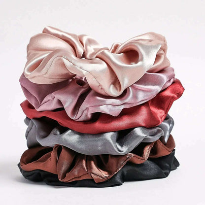6-Piece Women's Pure Color Satin Large Scrunchie Set