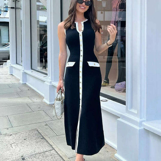 TARUXY Elegant Sleeveless Ribbed Knitwear Long Dress