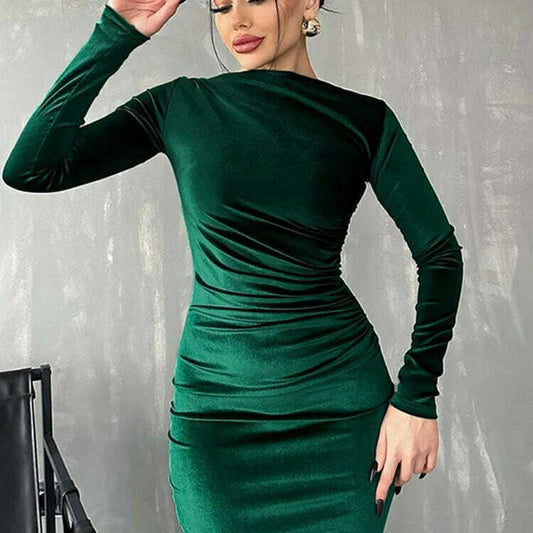 Dulzura 2024 Velvet Long Sleeve Midi Dress for Women