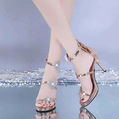 Elegant Glitter High Heel Sandals - Star & Heart Pattern