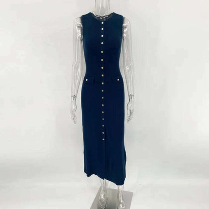 TARUXY Elegant Sleeveless Ribbed Knitwear Long Dress