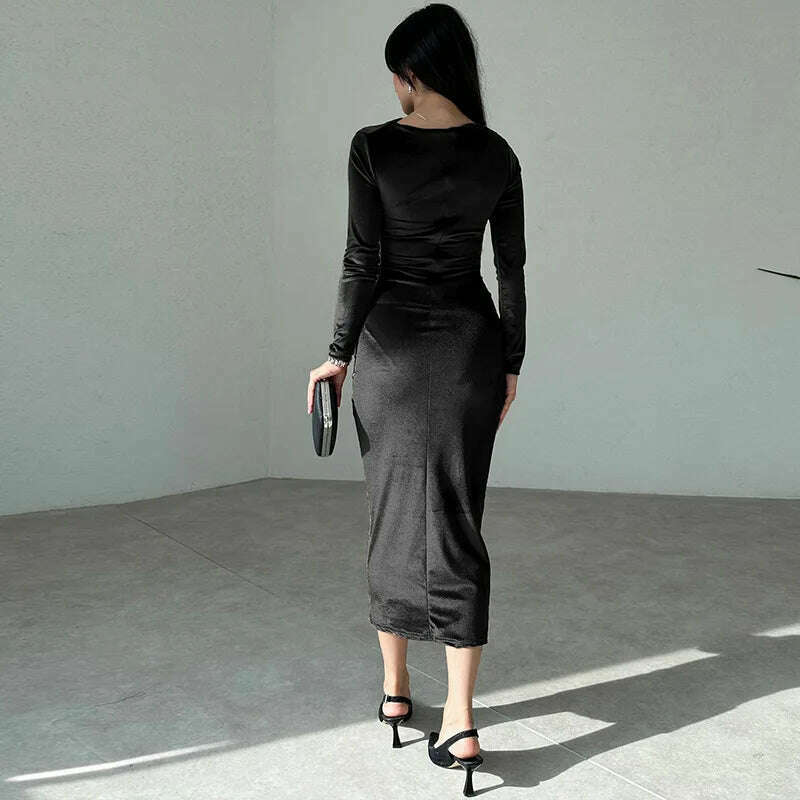 Dulzura 2024 Velvet Long Sleeve Midi Dress for Women