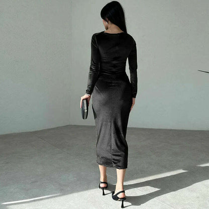 Dulzura 2024 Velvet Long Sleeve Midi Dress for Women