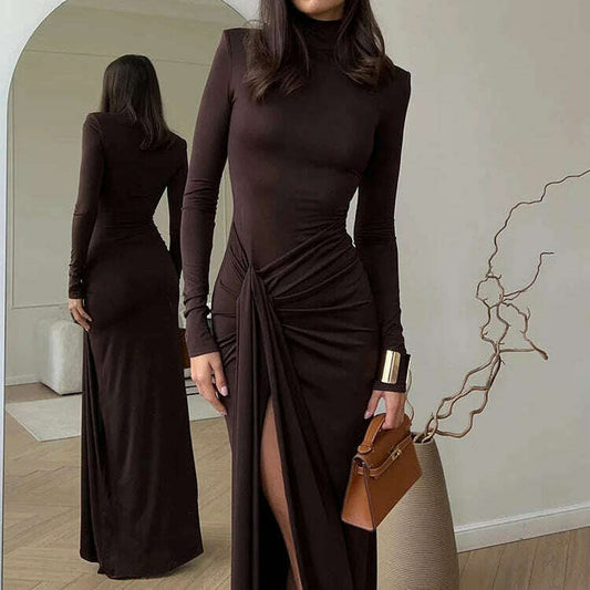 Mozision Turtleneck Thigh-High Split Bodycon Maxi Dress