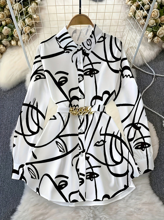 Loose Long-sleeved Casual Retro Style Women'S Top For Going Out; Fashionable Shirt With A Belt
