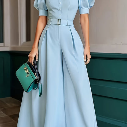 [Mint Green Jumpsuit] Mint Green Loose-Fit Jumpsuit | Women's Summer Solid Color Machine-Washable Jumpsuit for Casual & Professional Outfits, Wideleg Outfit, Nonstretch Fabric