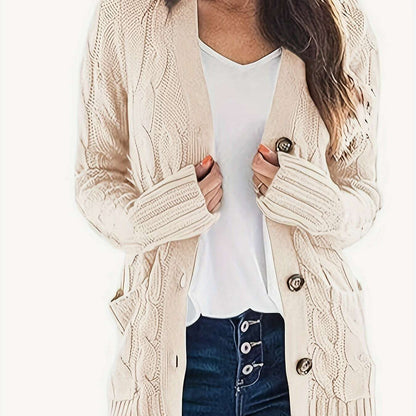 V-Neck Long Sleeve Knitted Cardigan with Pockets
