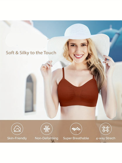 4pcs V Neck Padded Bralette Cami Bra Wireless Tank Top Bra Sports Bra with Adjustable Straps