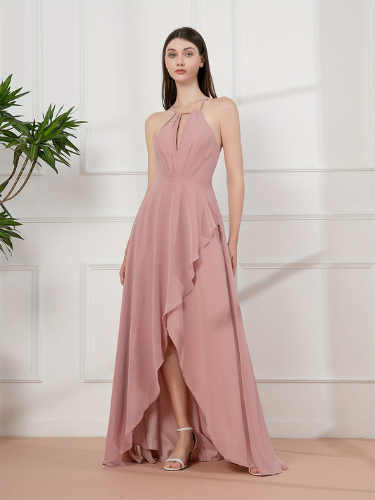 Elegant Special SH0006 Women'S Long Bridesmaid Dress - Asymmetrical One-Shoulder V-Neck with Flowing Skirt, Fitted Top & Flared Hem for Weddings, Prom, Formal Events, Wedding Dresses for Bride, Prom Gown, Sophisticated Design