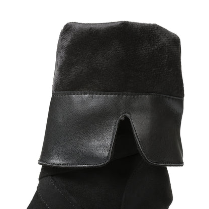 Women's Brown Retro Mid-Calf Boots - Thick High Heels, Pointed Toe, Buckle Straps, Stylish Pull-On for Party or Office, Suedelike