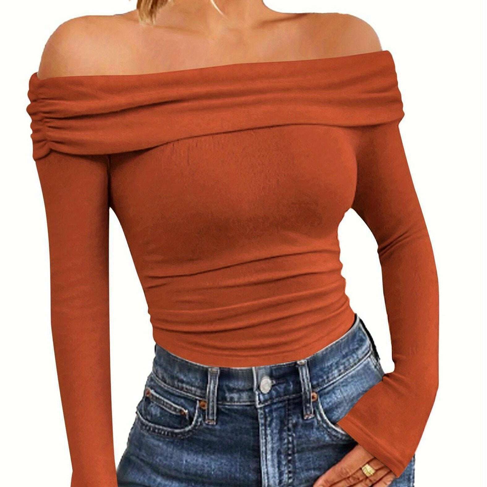 2024 Women's Off-Shoulder Long Sleeve Slim Fit Top - D&M Boutique