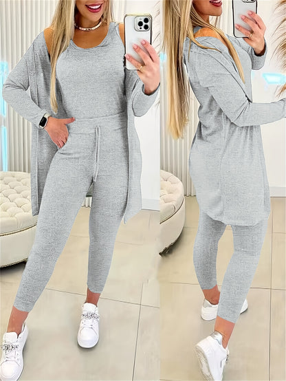 Women’s 3pcs Lounge Set – Tank Top, Coat & Pants Sweatsuit