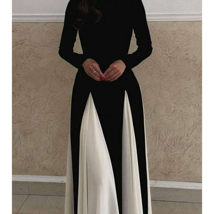 Elegant Crew Neck Long Sleeve Pleated Maxi Dress for Women