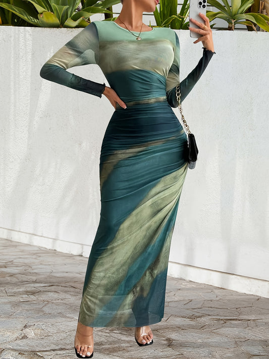 Women's Elegant Formal & Party Dress - Teal to Green Gradient, Stretchy Gauze-like Fabric, Flattering Slim Fit Mermaid-like silhouette for Evening Events, Weddings, Business Functions - Easy Hand Wash Care, Elegant Formal Dre