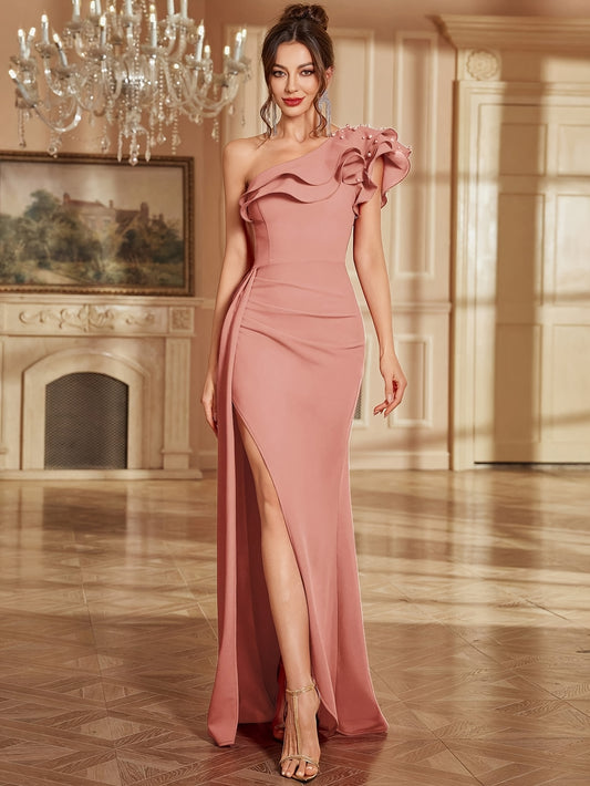 Women's Formal Evening gown - Elegant Wedding Party Dress, Bodycon Mermaid skirt, Pastel pink color, Machine Washable for Bridal, Birthday, Gala Events - Formal Events Dress, Wedding Dress, Bridal Attire, Offshoulder Neckline