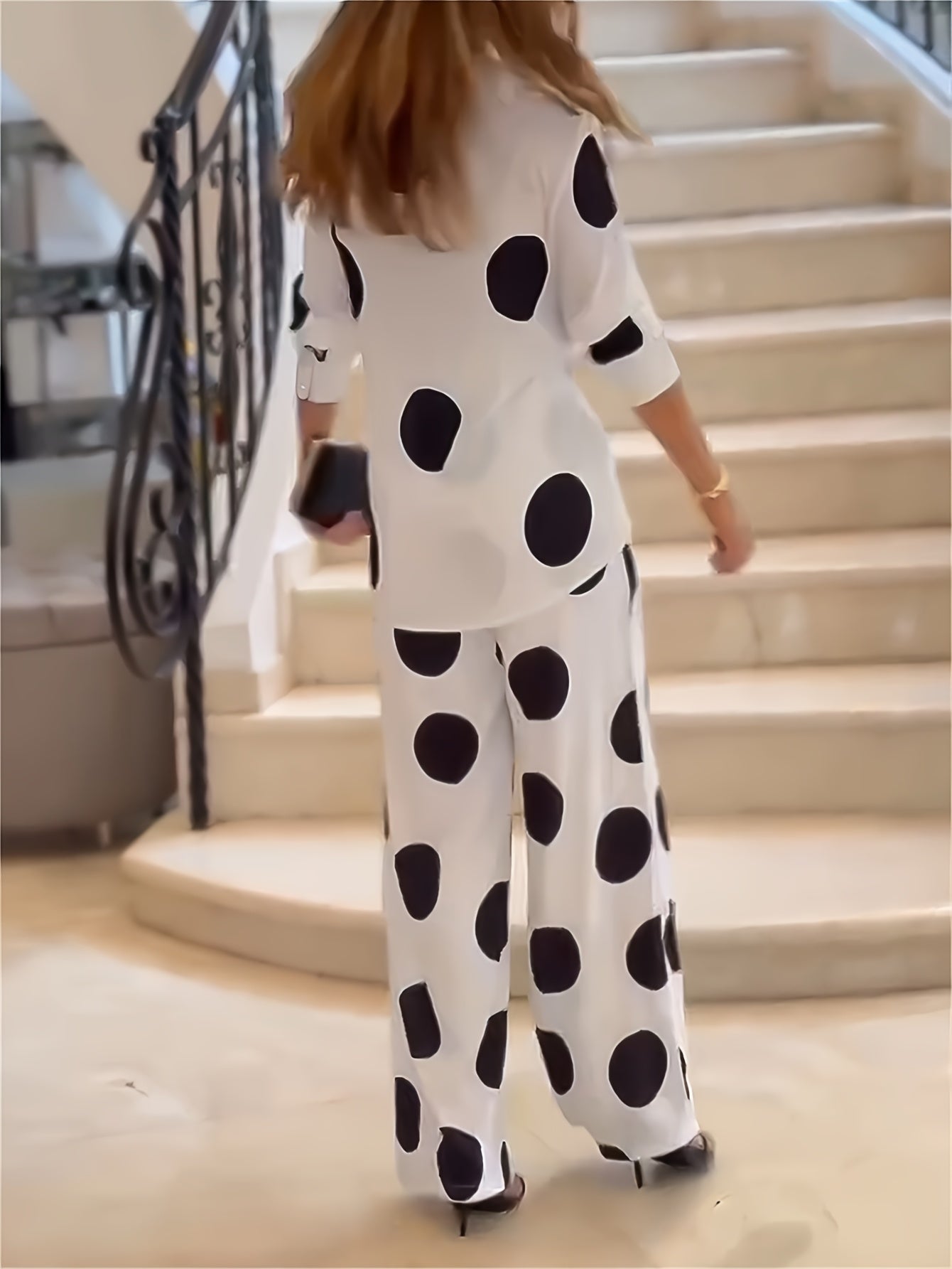 Polka Dot Outfit Set – Blouse & Wide Leg Pants