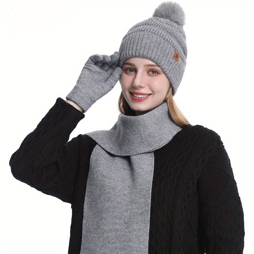 Women’s 3pcs Winter Set – Hat, Scarf & Gloves
