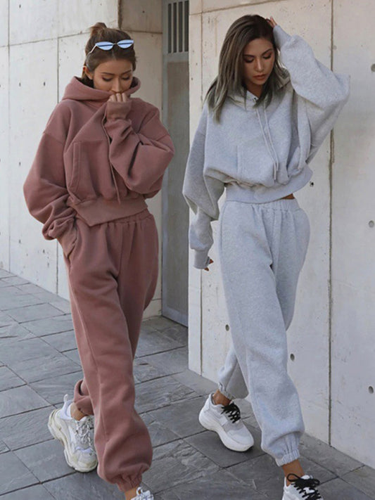 2PCS Oversized Athleisure Set: Hooded Sweatshirt & Sweatpants