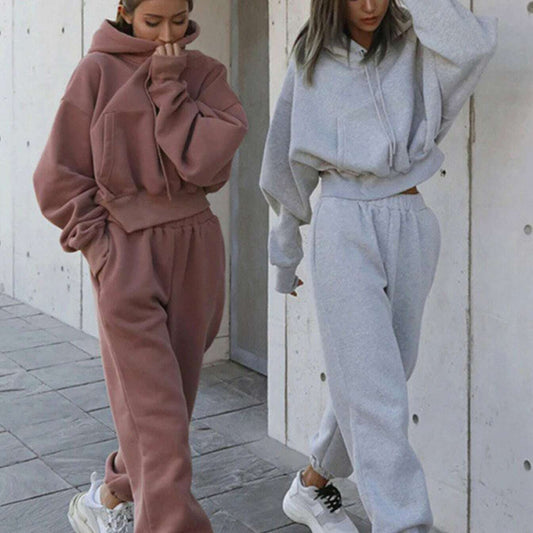 2PCS Oversized Athleisure Set: Hooded Sweatshirt & Sweatpants