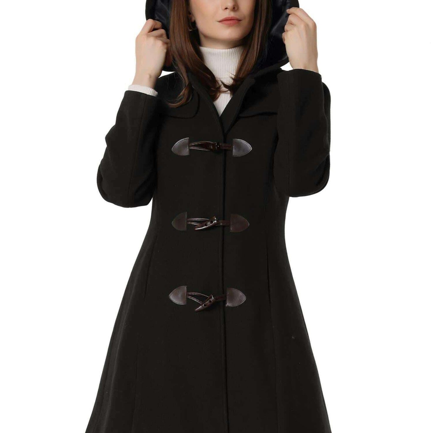 Winter Chic Hooded Toggle Duffle Pea Coat for Women