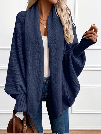[Elegant Cardigan] Lightweight Polyester Elegant Women's Solid Color Bell Sleeve Cardigan | Contrast Collar, Perfect for Spring/Fall & Winter, Autumn Winter Fashion