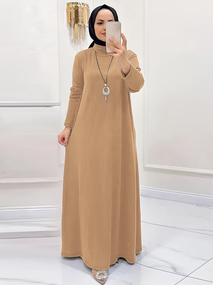 [Polyester Blend Casual Dress] Machine Washable Polyester & Spandex Blend Elegant Solid Color Long Casual Dress for Women - Perfect for All Seasons