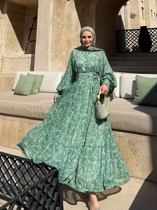 [Elegant Islamic Maxi Dress] Elegant & Modest Women's Maxi Dress - Islamic Attire with Button Front, Flowy Long Dress for Weddings, Parties, Travel - Machine Washable Muslim Wedding Gown