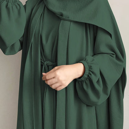 One set of sleeveless innerwear and outerwear combination in solid color, Elegant Casual polyester (polyester CEY breathable fabric) Muslim abaya for spring/summer/fall, does not include headscarf!