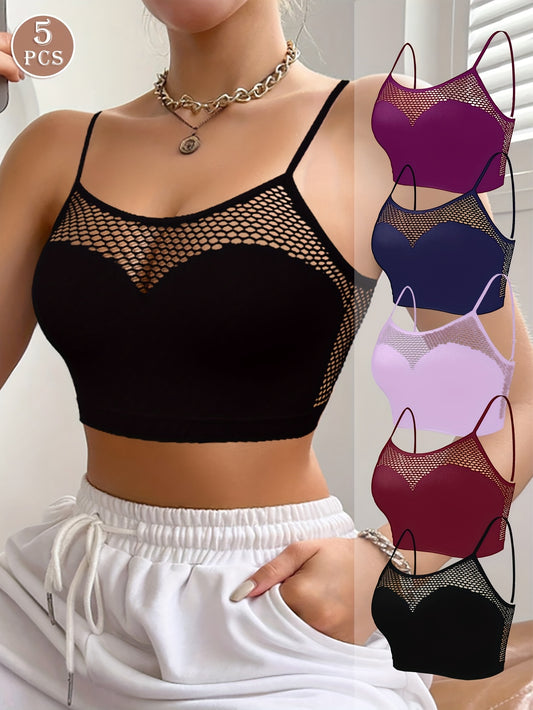 5pcs Seamless Breathable Women'S Sports Bra With Adjustable Straps Fashion Sexy Hollow Out Women'S Bras