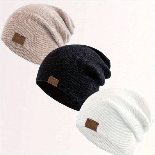 3pcs Beanie Hats – Warm, Lightweight, Elastic Knit