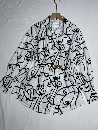 Loose Long-sleeved Casual Retro Style Women'S Top For Going Out; Fashionable Shirt With A Belt