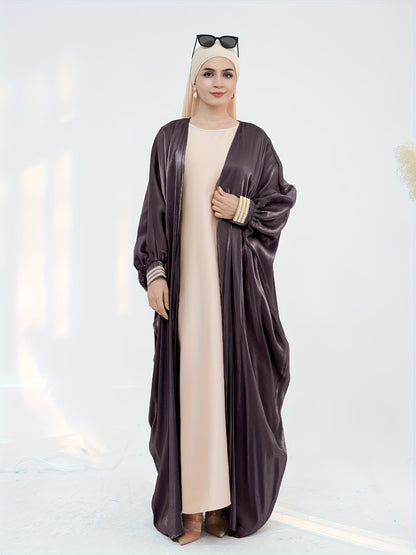 Women'S Reflective Golden & Gray Batwing Sleeve Long Tunic - Long Sleeve, Flowing Design, Perfect for Spring/Summer, Stylish Layering Piece, Summer Fashion | Flowing Tunic | Glossy Finish