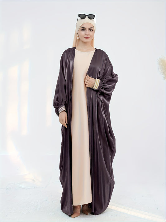Women'S Reflective Golden & Gray Batwing Sleeve Long Tunic - Long Sleeve, Flowing Design, Perfect for Spring/Summer, Stylish Layering Piece, Summer Fashion | Flowing Tunic | Glossy Finish