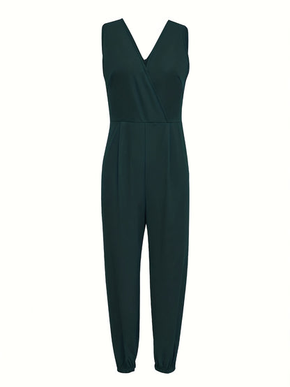 Women'S Solid Color V-neck Sleeveless Romper, Spring And Summer Fashion Waist Collection Temperament Sleeveless Romper, Women'S Wear