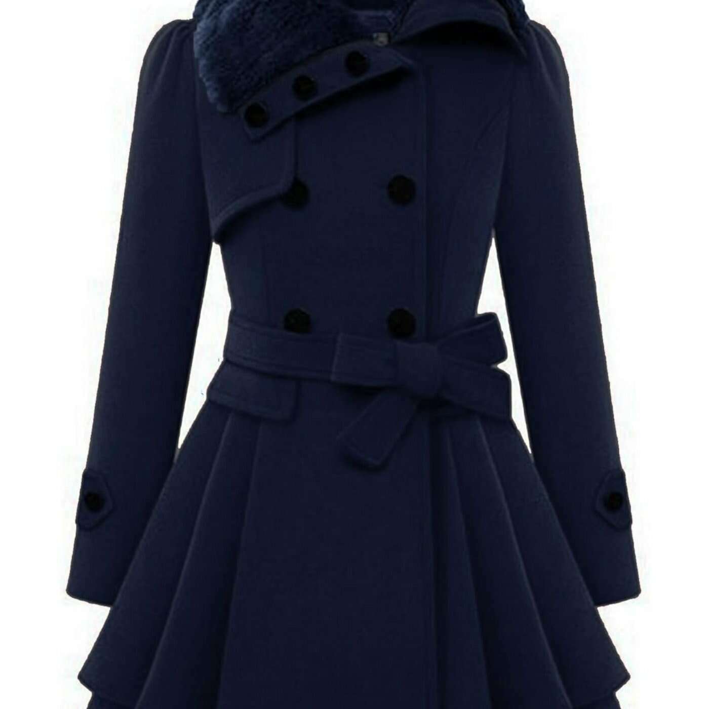 Women's Winter Double-Breasted Pea Coat with Faux Fur