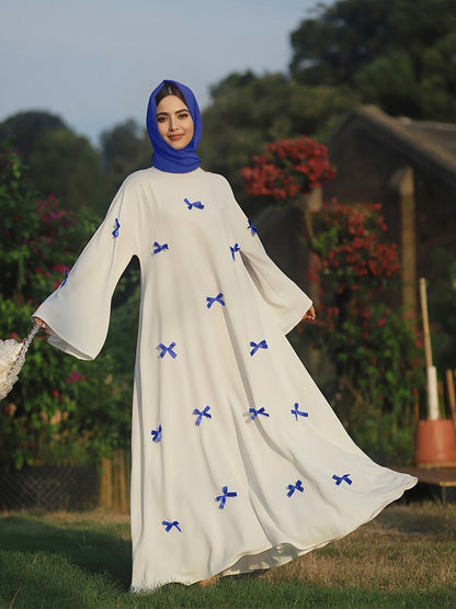 Butterfly Bow Abayas Elegant Long Robe Set, Including Dress and Headscarf