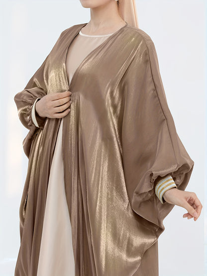 Women'S Reflective Golden & Gray Batwing Sleeve Long Tunic - Long Sleeve, Flowing Design, Perfect for Spring/Summer, Stylish Layering Piece, Summer Fashion | Flowing Tunic | Glossy Finish
