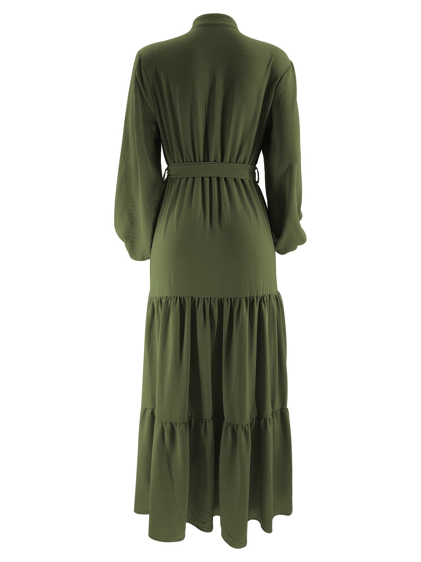 [Light Green Maxi Dress] Casual Light Green Polyester Maxi Dress - Elegant Solid Color with Ruffle Hem & Button Detail, Machine Washable - Hijab Not Included