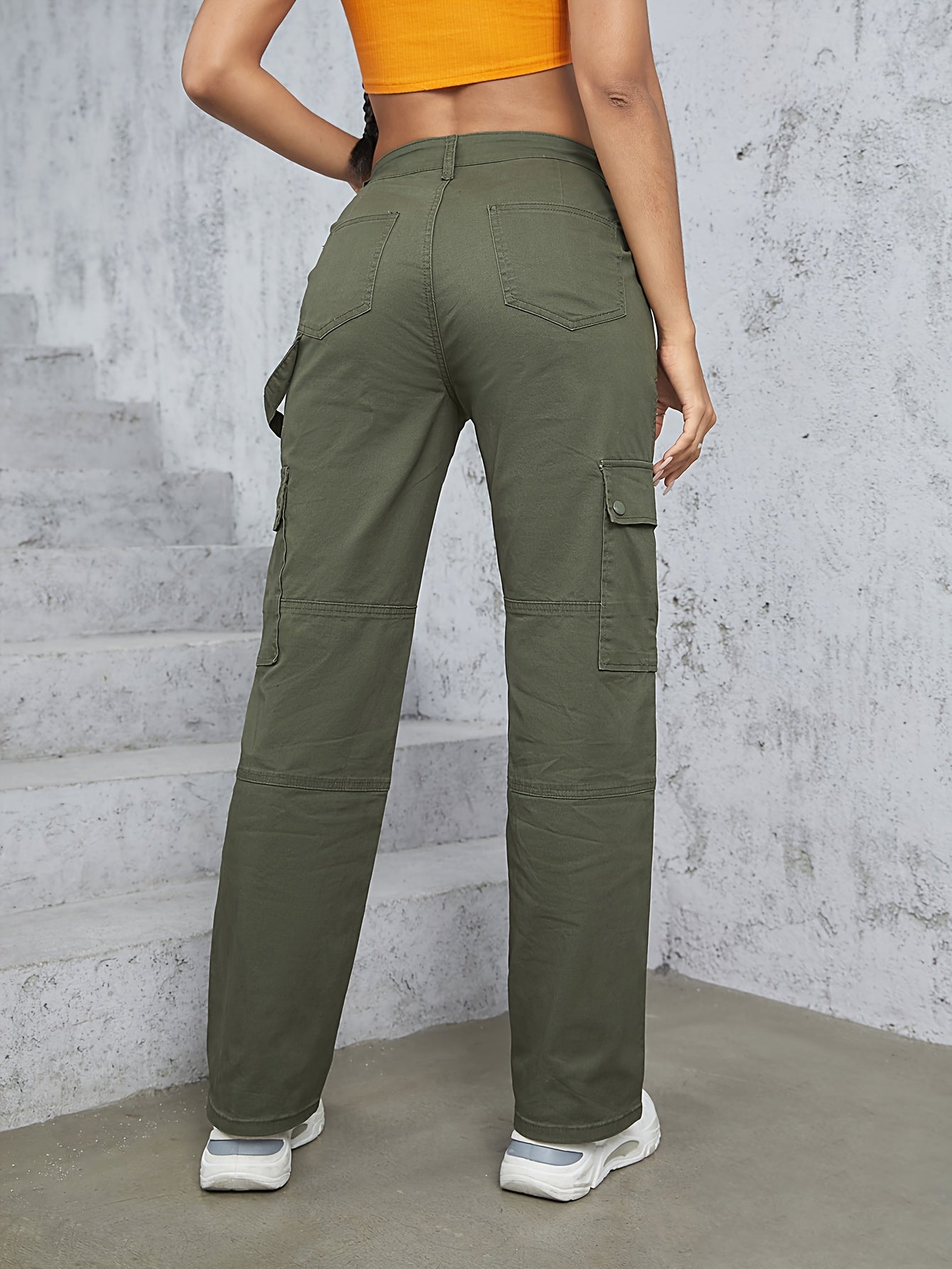 [TL812 High-Waisted Cargo Jeans] TL812 Women's High-Waisted Cargo Jeans | Stretchy Non-See-Through Olive Green Y2K Retro Streetwear Pants with Multiple Utility Pockets | Wide-Leg Fit for Concerts, Festivals, Everyday | Machin