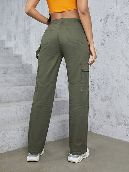 [TL812 High-Waisted Cargo Jeans] TL812 Women's High-Waisted Cargo Jeans | Stretchy Non-See-Through Olive Green Y2K Retro Streetwear Pants with Multiple Utility Pockets | Wide-Leg Fit for Concerts, Festivals, Everyday | Machin