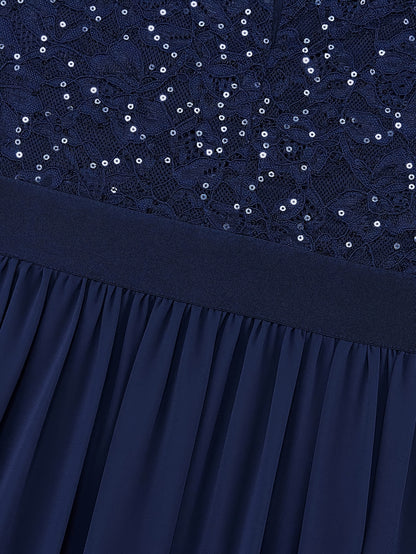 Deep V-Neck Lace Gown – Fit & Flare Sequin Dress