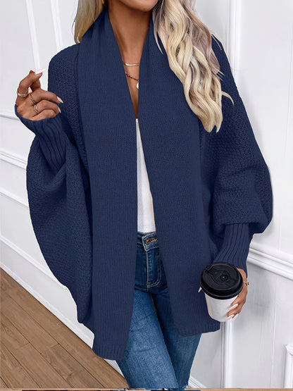 [Elegant Cardigan] Lightweight Polyester Elegant Women's Solid Color Bell Sleeve Cardigan | Contrast Collar, Perfect for Spring/Fall & Winter, Autumn Winter Fashion