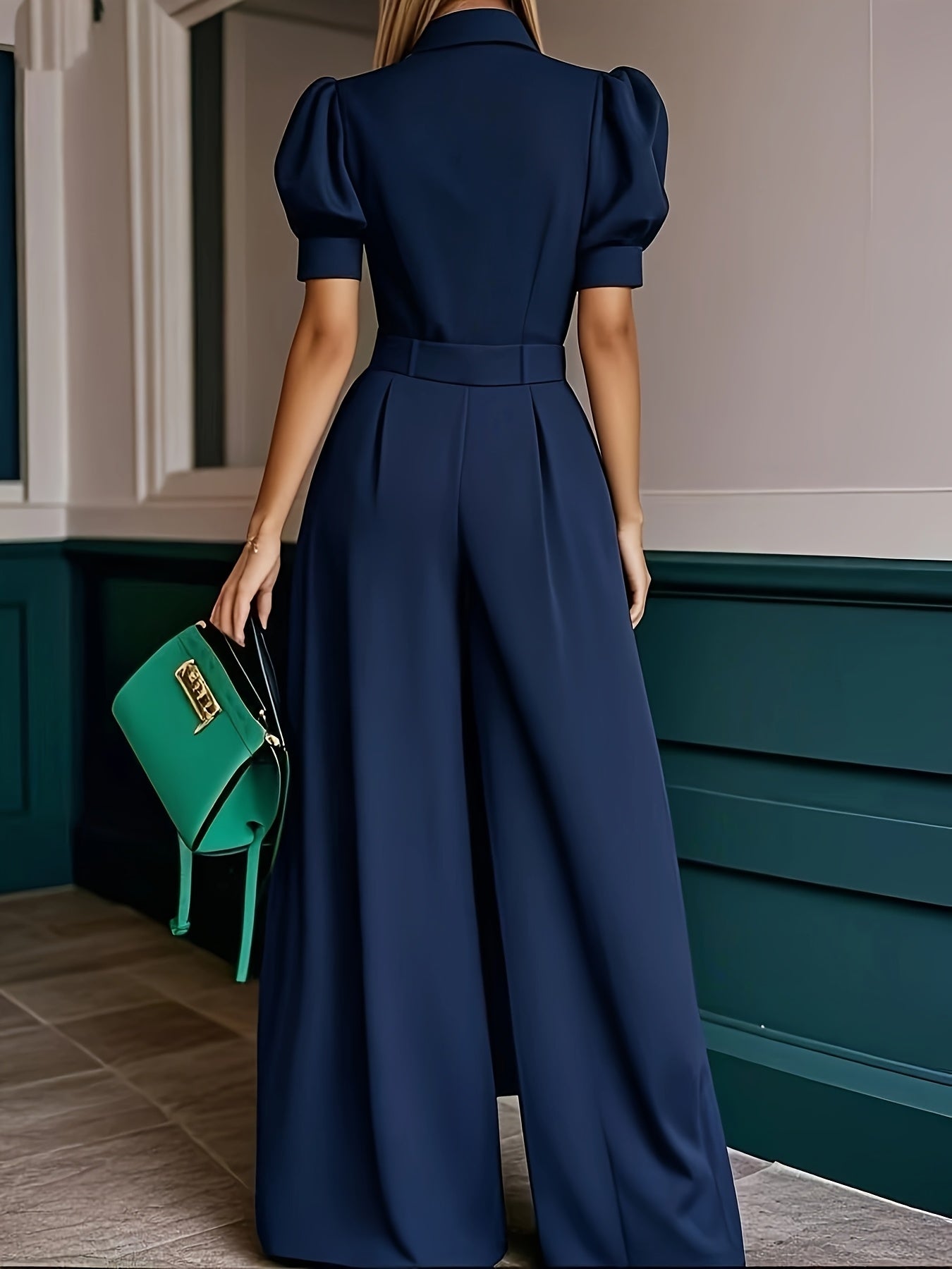 [Mint Green Jumpsuit] Mint Green Loose-Fit Jumpsuit | Women's Summer Solid Color Machine-Washable Jumpsuit for Casual & Professional Outfits, Wideleg Outfit, Nonstretch Fabric