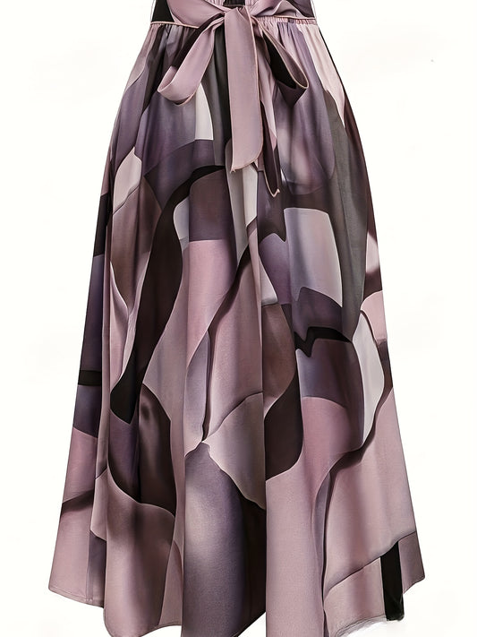 Elegant Geometric Print A-Line Midi Skirt with Bow Detail - Machine Washable Non-Stretch Fabric, Office to Party Wear for Spring Summer Fall, Women's Fashion, Cute Skirts